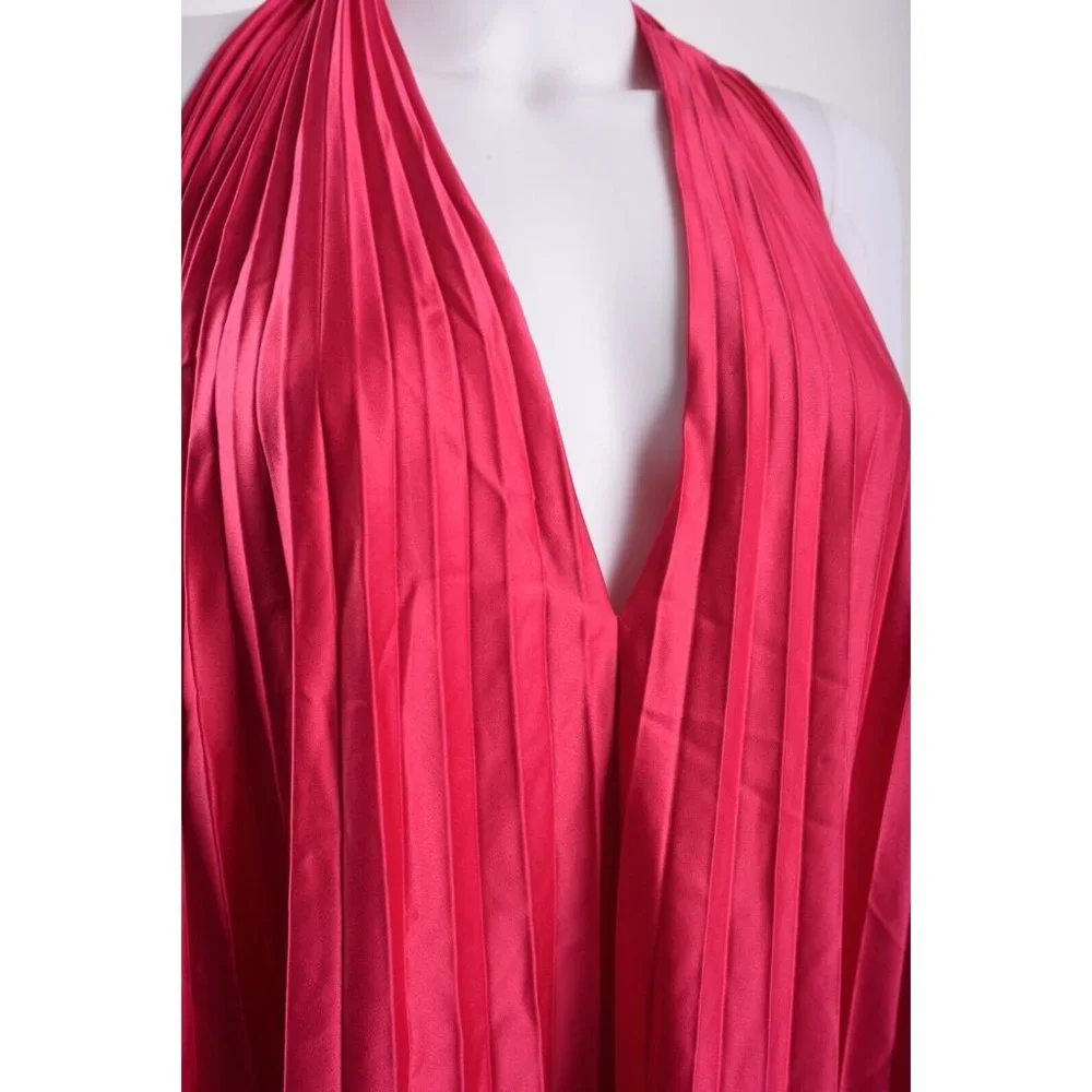 Massimo Dutti Studio Women Halter Maxi Dress S Pleated Pink Fuchsia 9012/952 NWT_4